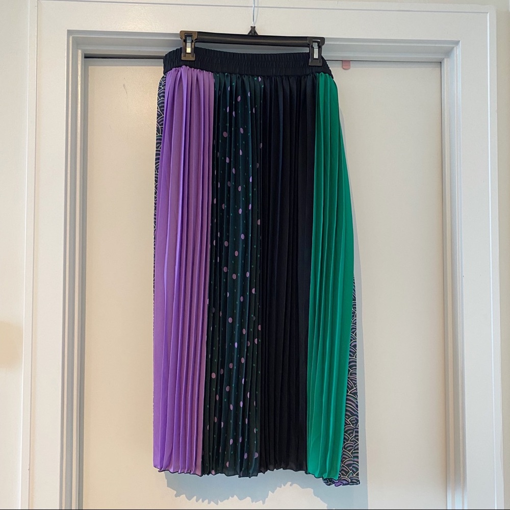kate spade Colorblock Pleated Midi Skirt in Green, Purple, Black - Picture 3 of 6